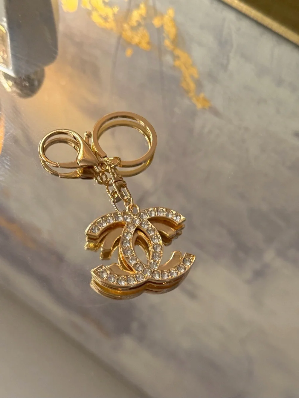 Goldtone CC Keychain Bag Charm